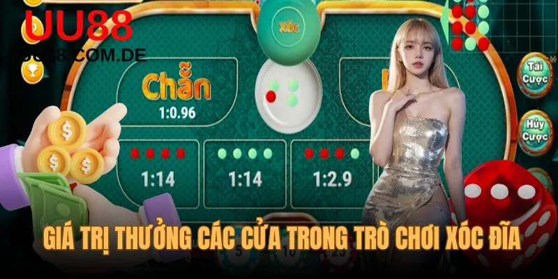 Giá trị thưởng các cửa trong trò chơi xóc đĩa online